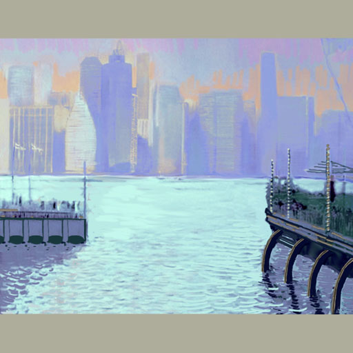 manhattan, cityscape, painting